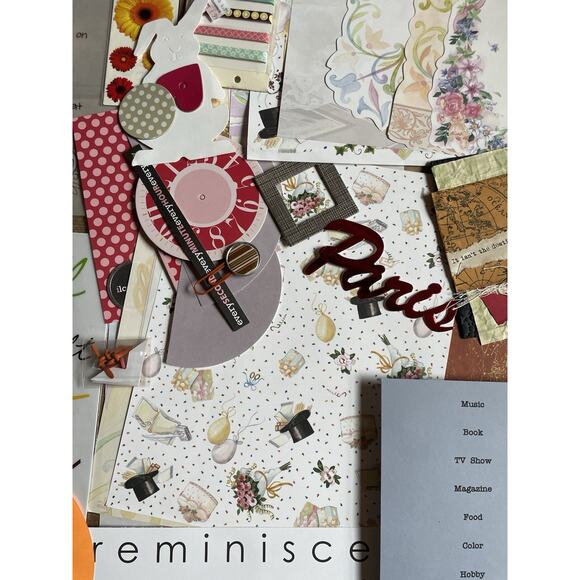 Lot 75 Journaling Scrapbooking Stickers Die Cuts Brads Eyelets Ribbon Flowers - Picture 4 of 9